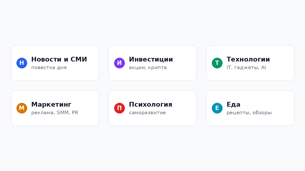 Каталог разложен по тематикам: примеры рубрик