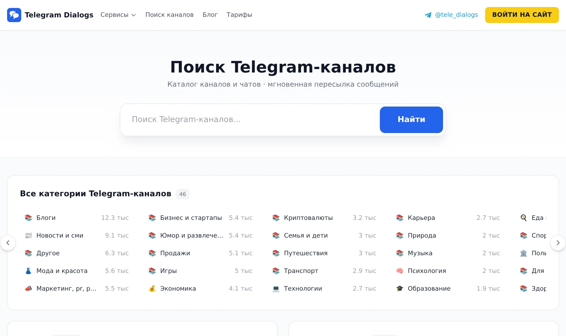 Главная страница telegram-dialogs.ru