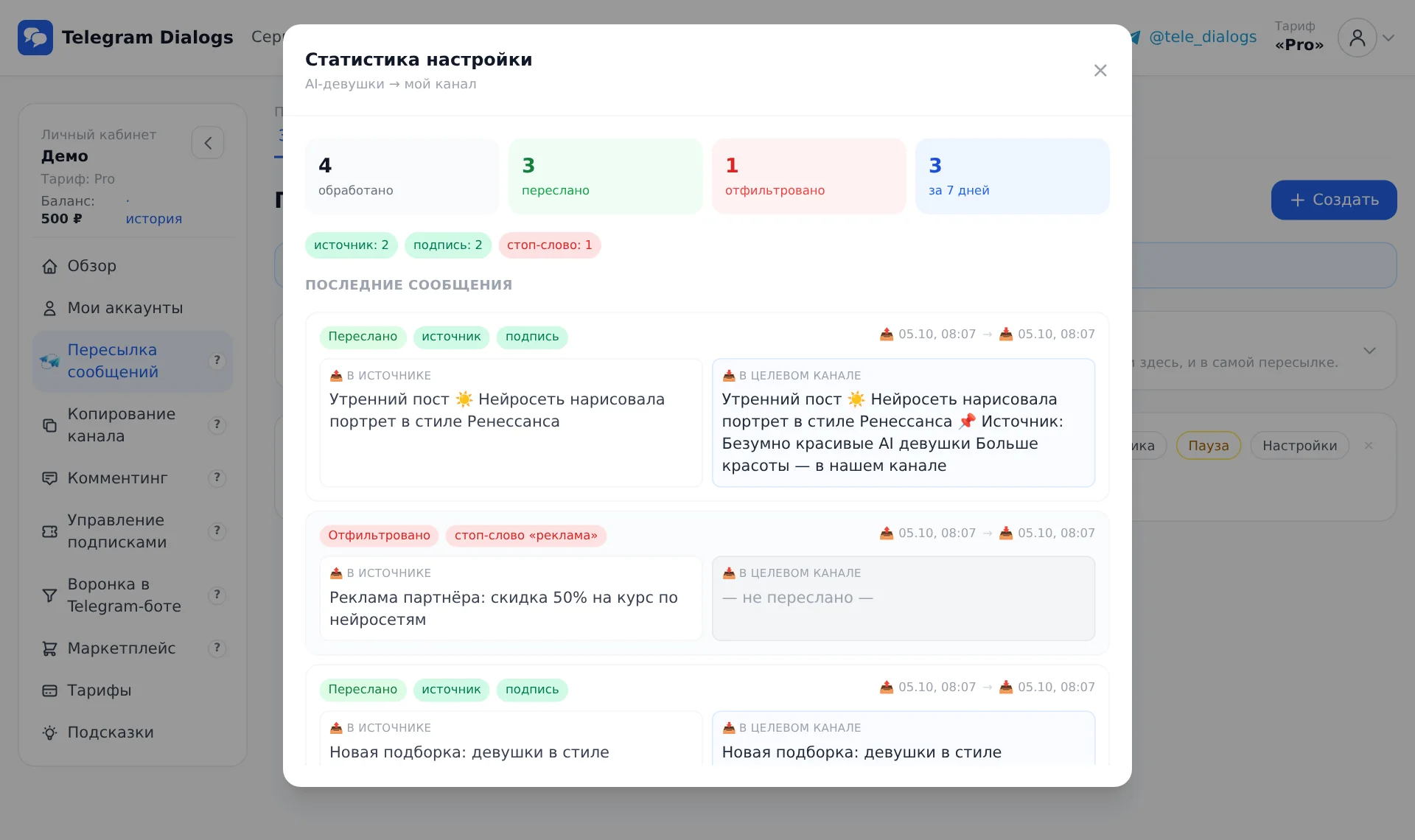 Статистика: «было → стало» по каждому посту